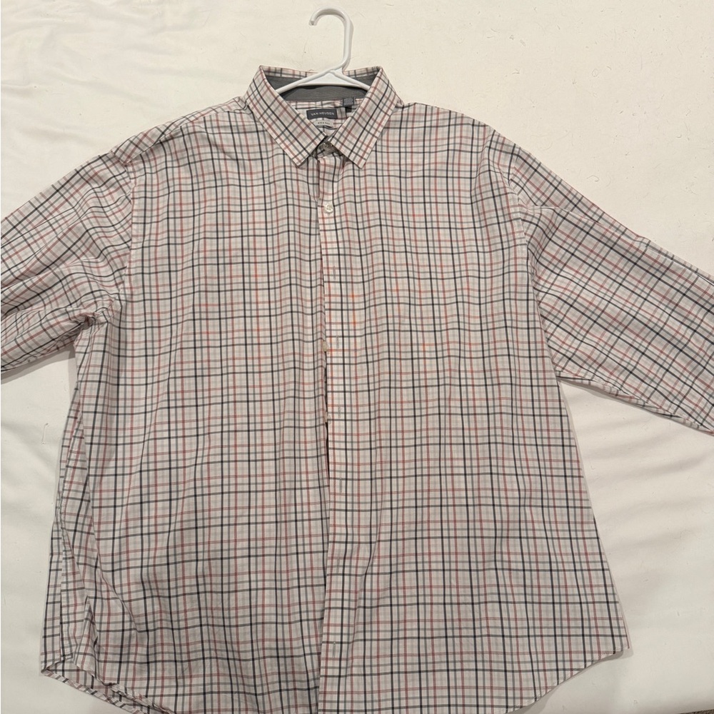 Van Heusen Men's Red and Gray Plaid Shirt
